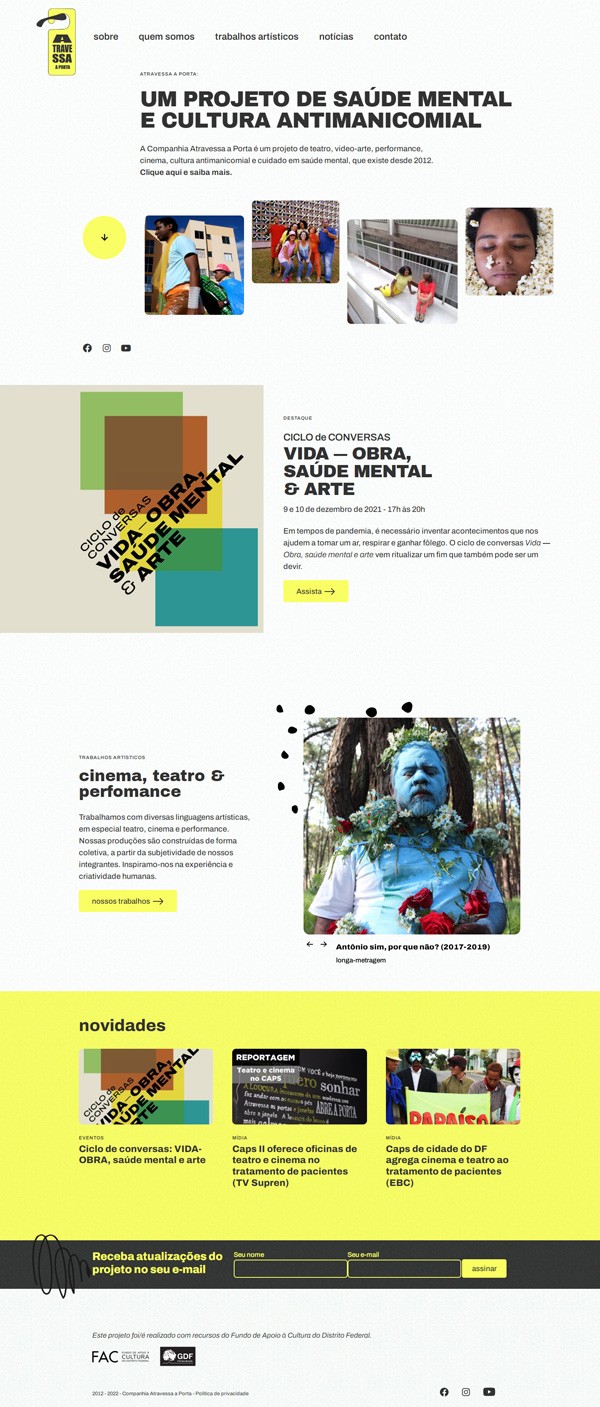 Tela do site Cia. Atravessa a Porta